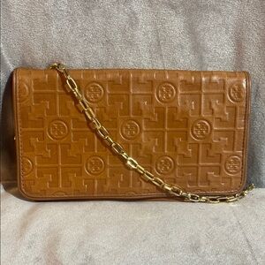 Tory Burch Tan Embossed Leather Bag with Gold Chain